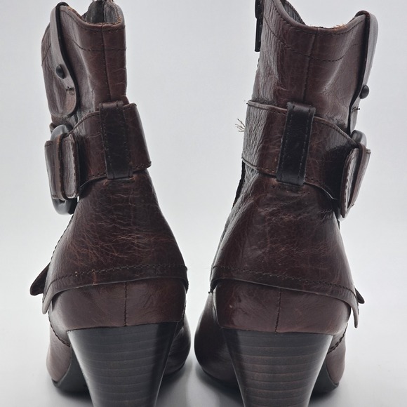 Born Crown Anika Women's Size 7 / 38 Brown Leather Ankle Boots Buckle Strap Side - Picture 6 of 16